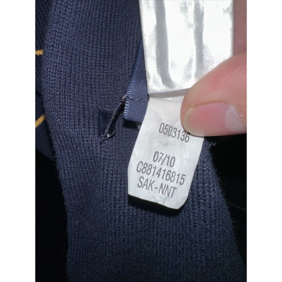 Tommy Hilfiger Scarf Blue Gold Striped Mens Scarf Embroidered Wool Winter Scarf - Picture 4 of 6